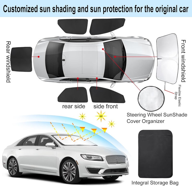 LHFLIVE 6PCS Windshield Sun Shade Custom Fit for 2013-2020 Lincoln MKZ Accessories Foldable Sunshade Side Rear Window Shade Cover Full Set Privacy Protection Keeps Car Cool - Image 3